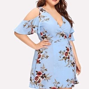 Floral Cold shoulder wrap dress
